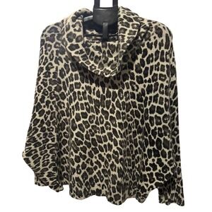 Chicos Leopard Print Cowl Neck Dolman Sleeve Sweater Grey Black Size 2 L/XL